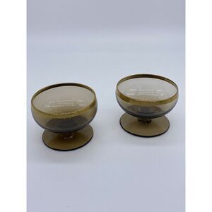 Vintage Amber‎ and Gold Cognac Shot Glass - Set of 2